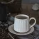 Art Retro Roman Embossed Ceramic Coffee Cup and Saucer Japanware White Pattern Hanging Ear Pull Flower Latte Cup