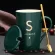 Creative Last Name Letter Ceramic Water Cup Mark Cup With Lid Spoon Couple Cup Customizable Logo Coffee Milk Cup
