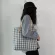 Square Lattice Canvas Bag Women's Single Shoulder Japanese Korean Style Large-Capacity Art Bag