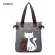 FZMBAI Women Handbag Canvas Bag with Cute Cat IQUES Portable Ladies SML BAGS