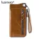 Luensro Men Wallet Leather Vintage Long Wallets Men 100% Genuine Leather Wallet Purse Zipper Card Holder Coin Purse for iPhone7s