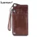Luensro Men Wallet Leather Vintage Long Wallets Men 100% Genuine Leather Wallet Purse Zipper Card Holder Coin Purse for iPhone7s