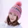 Warm Winter Women Women's Thick Skullies Female Rochet Hairball Striped Knitting Hats Casual Beanies