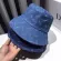 Washed Denim Summer Women  Bucket Hat Solid Color Wide Brim Beach Uv Protection Round Sunscreen Sun Cap