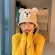 Knitted BEAR FISHERMAN HAT Women's Autumn and Winter Korean-STYLE CUTE EAR WOOL BUCKE HAT