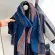 Koi Leaping European American New Cotton Linen Feel Stripe Women's Wild Warm Winter Long Shawl Scarf Beach Towel