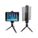 5-12 "Tablet iPad Holder Mount Clip, a mobile phone, iPad, with a selfie, a tripod and various devices.
