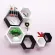 Hexagonal wall frames - shelves, accumulated layers, decorative items, beautiful designs, bright colors, 3 colors