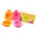 Type boiled eggs with rabbit with bears - pink/orange.