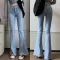 ORIFLY กางเกงยีนส์เอวสูงผู้หญิงหลวมกางเกงขายาวยืดเสื้อผ้าผู้หญิงย้อนยุค