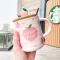 Cute Peach Water Cup Mug With Spoon Ceramic Cup With Lid Coffee Juice Milk Office Tea Cup