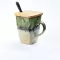 Creative Flow Glaze Square Coffee Mug Spoon and Lid Retro Tea Cup Household Matte Color Ceramic Milk Water Cup
