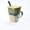 Creative Flow Glaze Square Coffee Mug Spoon And Lid Retro Tea Cup Household Matte Color Ceramic Milk Water Cup