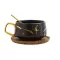 Creative Fresh Nordic Style Marble Matte Gold Ceramic Cup Tea Mug With Wooden Lid Tray