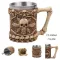 Retro Dragon Resin Stainless Steel Beer Mug Skull Knight Tankard Halloween Coffee Cup Creative Viking Tea Mug Pub Decoration