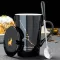 12 Constellations Creative Ce rate Mugs Spoon Lid Black and Gold Porcelain Zodiac Milk Coffee Cup 420ml Water Drinkware