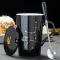 12 Constellations Ceramic Mugs With Spoon Lid Black And Gold Porcelain Zodiac Milk Coffee Cup 420ml Water Drinkware