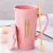 Ceramic Coffee Mug With Lid And Spoon Creative Large Capacity Tea Cup Breakfast Milk Home Drinkware Lovers Wedding