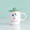 Coffee With Lid 420ml Ceramic Mugs Cartoon Cactus Shark Cat Dog Fruits Mugs With Spoon Milk Coffee Cup Novelty S