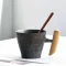 Japanse-Steyle Vintage Ceramic Coffee Mug Tumbler Rust Glaze Tea Milk Beer with Wood Handle Water Cup Home Office Drinkware