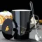 12 Constellations Ceramic Mugs with Spoon Lid Black and Gold Porcelain Zodiac Milk Coffee Cup 420ml Water Drinkware