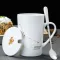 12 Constellations Creative Ce rate Mugs with Spoon Lid Black and Gold Porcelain Zodiac Milk Coffee 420ml Water Drinkware