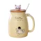 420ml/500ml Cartoon Cat Cat Ceramic Water Cup with Wooden Lid Spoon Milk Tea Mugs Home Children Cup Set Drinkware S