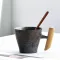 Vintage Ceramic Coffee Mug Japanse Style Tea Cup Tumbler Rust Glaze Office Milk Milk With Spoon Wood Handle Drinkware