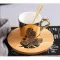 Playing Mirror Reflection Ceramic Coffee Mugs with Wood Dish Tea Cups Creative Drinkware SEND BOX