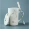 Ceramic Mugs 12 Consteds Creative Mugs with Spoon Lid Black and Gold Porcelain Zodiac Milk Coffee Cup Drinkware