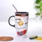 CUT CAT CAT CUP CERAMIC MUG WITH COVER SPOON WATER CUP COUPLE COPLE COPLEE CUP MILK BREAKFAST CUP