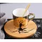 Plating Mirror Reflection Ceramic Coffee Mugs With Wood Dish Tea Cups Creative Drinkware Send Box