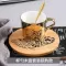 Golden Mirror Reflection Cup And Wood Saucer Coffee Mug Breakfast Milk Water Tea Friend Birthday Best