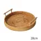 Round Hand-Woven Fruit Storage Basket Rattan Bread Serving Handcrafted Tray Platter With Wooden Handle Retro Classic Picnic Prop