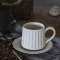 Art Retro Roman Embossed Ceramic Coffee Cup and Saucer Japanware White Pattern Hanging Ear Pull Flower Latte Cup