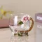High Grade Enamel Transparent Glass Mug Coffee Tea Mugs Red Flower Heat-Resistant Cup Set Stainless Steel Spoon Coaster