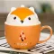 350ml Ceramic Mugs Cute Animal Chindren Breakfast Coffee Milk Mug with Cover Cup Fox Puppy Kitten Raccoon Piggy Polar Cup