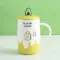 Ceramic Cute Avocado Coffee Mug Large Capacity Milk Mug With Spoon And Lid Creative Office Tea Cup Couple Water Cup Kawaii