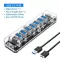 DES Transparent USB 3.0 HUB 4 7 Ports 5PS Hi Speed ​​with Power Charger for Mobile Phone Windo Mac LP ​​PC