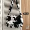 Women Bag New Oer With Lamb Wool Cute Cow Pattern Lie Fabric Oulder Bag Canvas Handbag Tote Large Capacity Bag For Girls