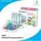 Nanny, overturned products, bottles, and various equipment L