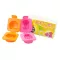 Type boiled eggs with rabbit with bears - pink/orange.